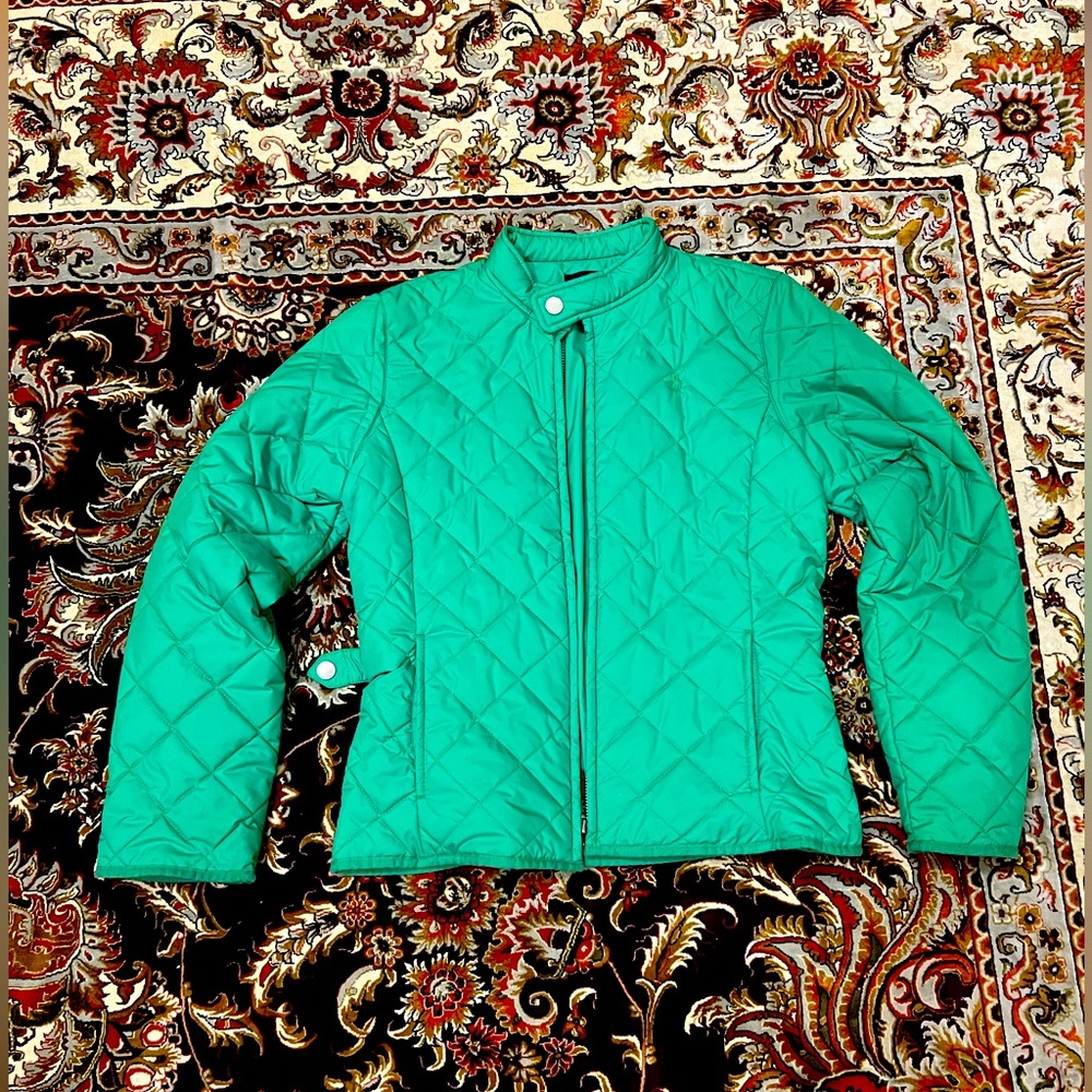 Ralph Lauren Puffer Jacket Coat Kids Size XL Green Full Zip Corduroy Trim Puffer